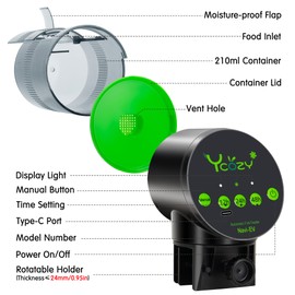 Ycozy Automatic Fish Feeder Plug-in Aquarium Feeder Automatic Dispenser Vacation Feeder Betta/Turtle Upgraded Moisture-Proof Container with Fish Feeding Ring