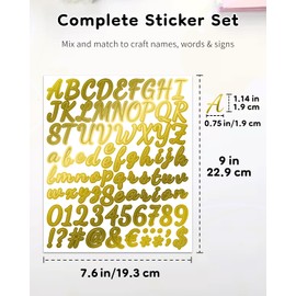 Uniclife 10 Sheets Letter Stickers, 840 Pcs Scrapbook Stickers, 1 Inch Vinyl Number Alphabet Sticker, Self-Adhesive Stick on Letters for Mailbox Bottles Crafts Posters Decor, Gold