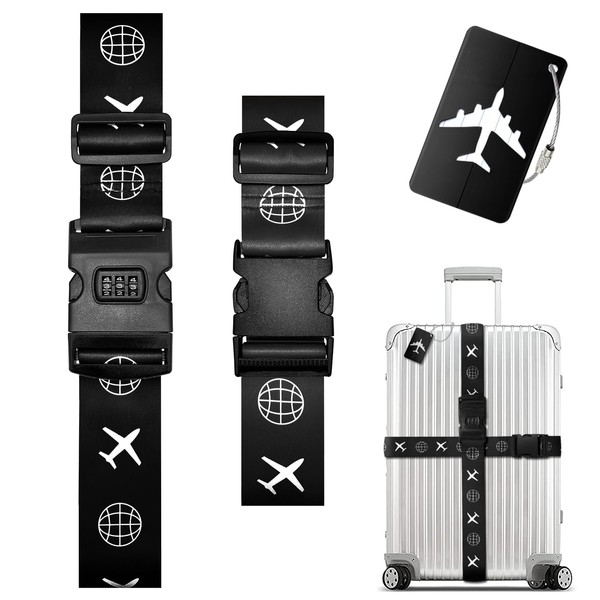 Suitcase Straps, Pack of 2, Adjustable Suitcase Strap with Combination
