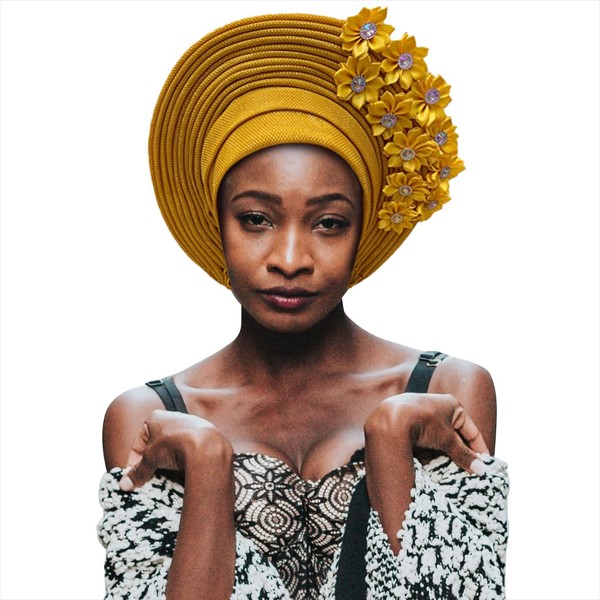 Fashion Nigerian Gel Headbands with Stones for Women Headwear Beaded African Style Party Yellow