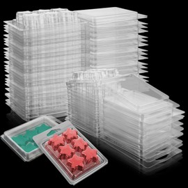 FVIEXE 150 Pack Wax Melt Containers Molds, 6 Cavity Plastic Wax Melt Cube Clamshells Clear Empty Clam Shells for Wickless Tarts Wax Melts Candles, Star Shape