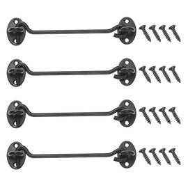 M METERXITY 4-Pack Hook and Eye Latch for Door 6 Inch Stainless Steel Gate Latch Barn Door Lock Hook and Eye Gate Latch for Gate/Shutters/Window/Cabinet/Bathroom [Black]