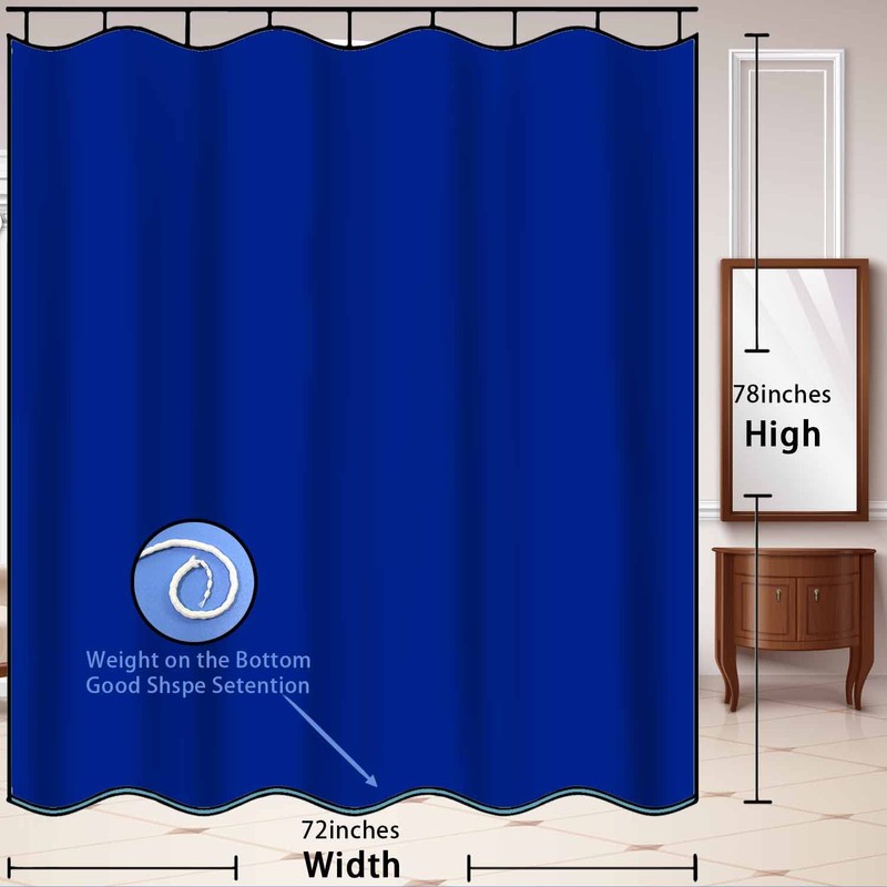 NTETSN Classic Royal Blue Shower Curtain, Solid Color Washable Thicken