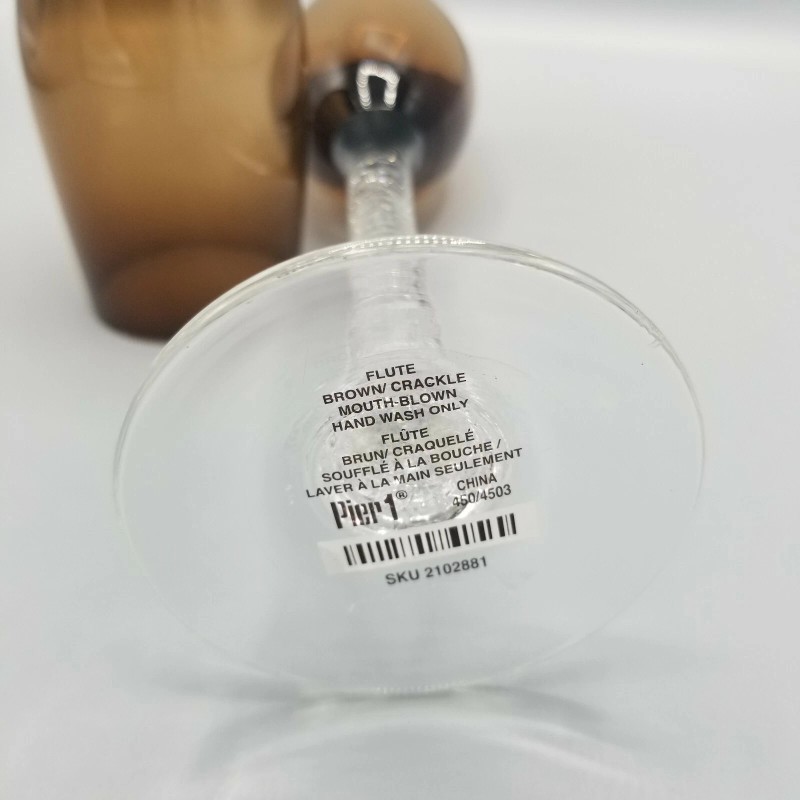 Pier 1 Crackle Glass Brown SET of 2 Champagne Flutes