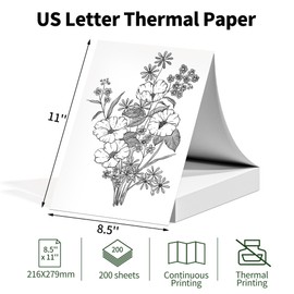 ItriAce Thermal Printer Paper 8.5 x 11 Inch, US Letter Size Thermal Paper Continuous 200 Sheets, Compatible with M08F Letter Thermal Portable Printer, Compatible with HPRT MT800/MT800Q Printer