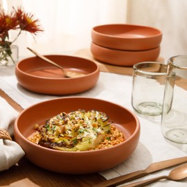 Bloomhouse Corsica Clay 4 Piece Dinner, Pasta, Meal Bowl Set - Burnt Apricot Terracotta