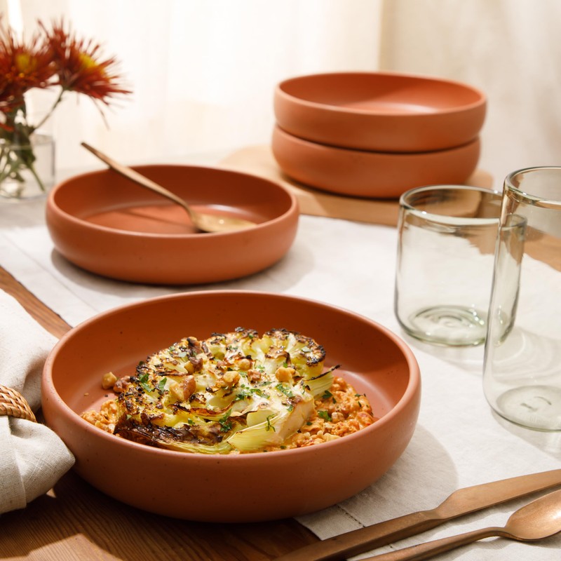 Bloomhouse Corsica Clay 4 Piece Dinner, Pasta, Meal Bowl Set