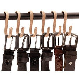 Brute Strength - S Shaped Hooks Wrapped in Full Grain Leather - 6 pcs - Natural - 10 cm Stainless Steel Metal Hangers Hanging Hooks for Kitchen, Work Shop, Bathroom