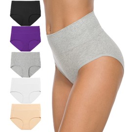 Wealurre Women's Comfort Cotton High Waist Underwear Breathable Soft Tummy Control Bikini Panties Plus Size(1002M,Purple 5pack)