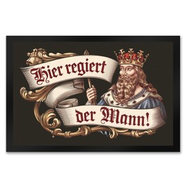 speecheese King with Scepter – Hier regiert der Mann Doormat XXL 50 x 75 cm Baroque Design for Men with Long Beard Crown and Cape – The Ideal Statement Piece