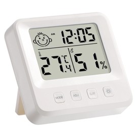Baby Room Thermometer with Wall mountable or Table mountable, Temperature Sensor, Hygrometer, Comfort Level, with Clock and Backlight