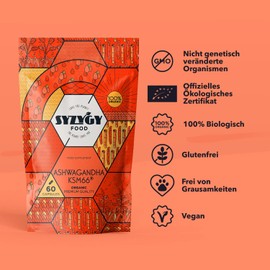 SYZYGY FOOD | Organic Ashwagandha KSM-66® 600mg | 60 Capsules for 60 Days | No Additives | 30mg Withanolide | Withania Somnifera | Vegan | Certified Organic Quality | Made in EU