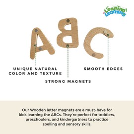 LEAPING LEARNING Wooden Letters Small Alphabet Magnets for Kids Supplies, Learning Must-Haves for Home/Classroom Use, Magnets for Refrigerator & School Board, Toys for Kids 3+