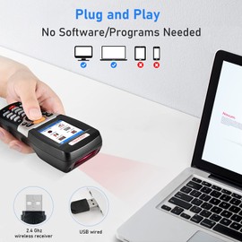 Wireless Barcode Scanner, JRHC Inventory Scanner Collector Portable Data Terminal Inventory Device USB Barcode Scanner 1D PDT with 2.2 Inch TFT Color LCD Screen for Store, Supermarket, Warehouse