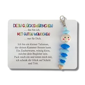 Glückswürmchen, Sorgenwürmchen handmade, Ranzenbaumler, Sorgenwurm, Worry worm, Mutmacher, Glücksbringer, Holz, Farbwahl (Blau)