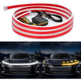 70 Inch LED Hood Light Strip, Hood LED Light Strip with Amber Turn Signal Lights Waterproof Flexible White Dynamic Scan Start Up Hoodbeam Kit for Car, Truck, SUV - Color: 71 Inch hood light strip