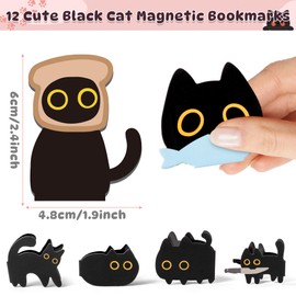 Andi Cppss Black Cat Magnetic Bookmarks - 12PCS Assorted Cute Black Cat Book Markers Clip Set for Book Lovers Women Teachers Students Reading Cat Meme Bookmarks for Home Office School Cafe Bookstore