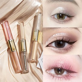 Double-Headed Liquid Sparkling Eyeshadow Eyeliner Pen for Women, Matte Dark Circle Concealer & Glitter Shimmer Eye Makeup, Highlighter Brightener Stick,Waterproof Quick - Drying (02#)