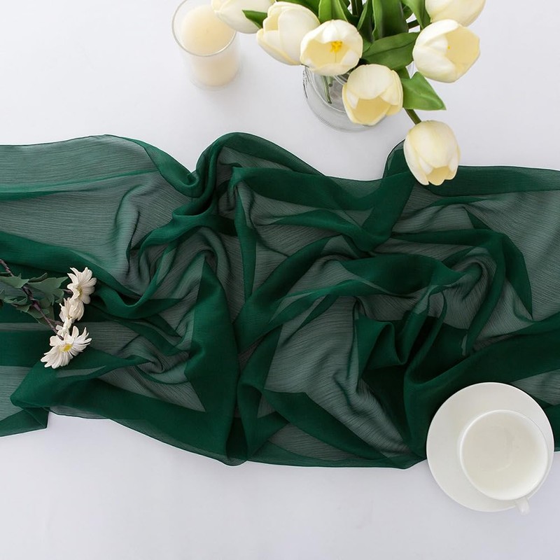CHUQING Table runner chiffon, dark green, in green, table runner,