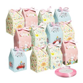 L7HWDP 12 PCS Easter Basket, Easter Party Favors Easter Decorations Boxes With One Roll Of Ribbon for Easter Party Supplies for Home Paper Easter Stuffers Wrapping Box for Kids