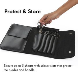 Tokko Katana Professional Shear Case – Black Textured Leatherette 5-Slot Holder for Hair Cutting Shears, Scissors & Combs – Snap Closure, Portable & Protective Folding Pouch for Stylists & Barbers
