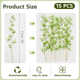 Giegxin 5ft 15 Pack Artificial Bamboo Tree Fake Bamboo Plant Waterproof Faux Privacy Plants with Silk Leaves for Indoor Outdoor Garden Fence Yard Home Courtyard Entrance (Encryption)