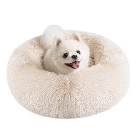 Epochtech Pet Bed for Cats, Puppies, and Dogs, Pet Cushion, Fluffy, Round, Warm, Non-Slip, Cold Protection, Washable, Available in Different Sizes/Colors, 19.7" (50 cm), Light Brown, Removable Cover