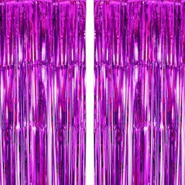 Zink 2 Pack 3.28 Ft x 6.56 Ft Purple Foil Curtain Backdrop - Tinsel Streamers for Photo Booth, Birthday Party, Wedding, Graduation, Holiday Decorations