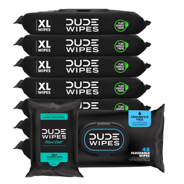 DUDE Wipes - Flushable Wipes - Unscented 8 Pack +