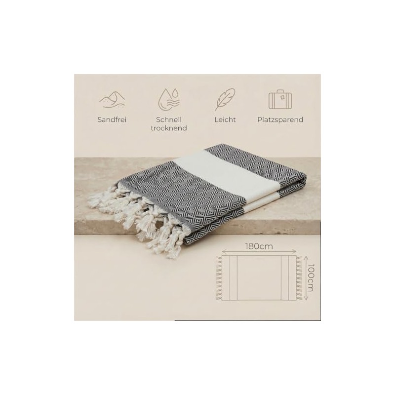 100% Cotton Hammam Towel 180 x 100 cm - Sauna
