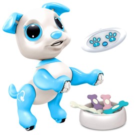 Robo Pets Robot Dog Toy for Girls and Boys - Remote Control Robot Toy Puppy with LEDs, Sound FX, Interactive Hand Motion Gestures, STEM Program Treats, Dancing and Walking RC Pet for Kids (Blue)