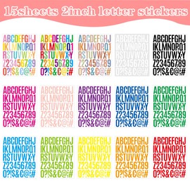 Letter Stickers 15 Sheets 750 PCS Alphabet Number Stickers 2 Inch Vinyl Self Adhesive Stick on Letters for Water Bottles Scrapbooking Cup Mailbox Crafts Bulletin Board Classroom Decor(Multicolor)