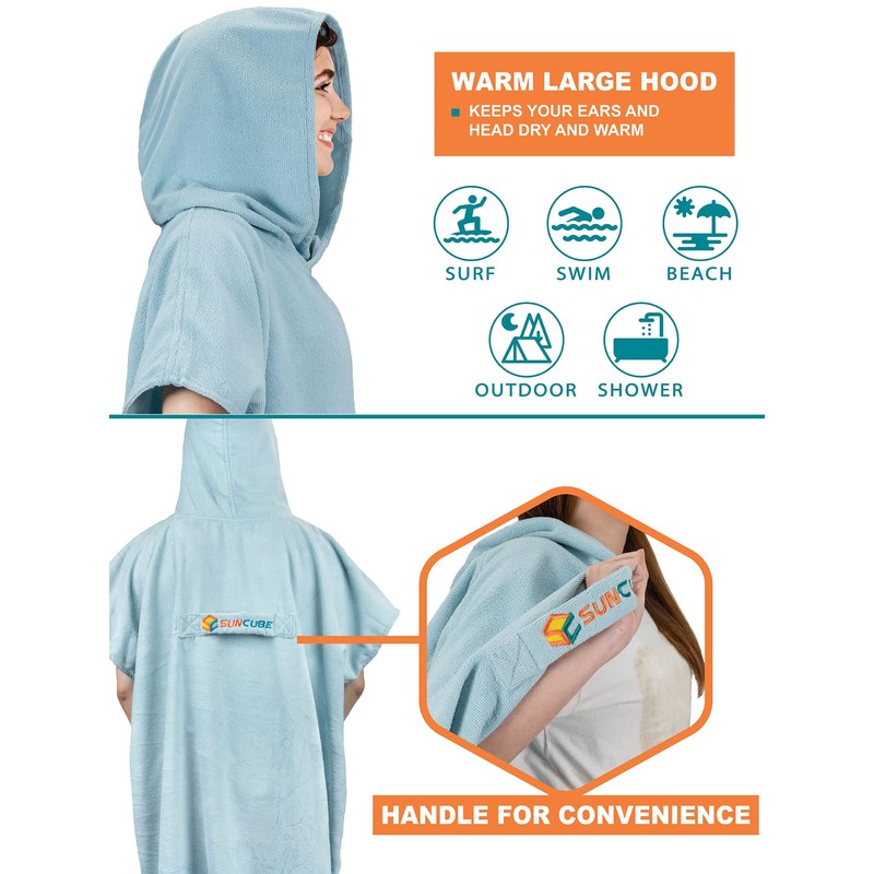 Sun Cube Surf Poncho Changing Robe with Hood, Thick Quick