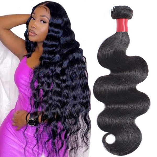 AUTTO Hair Brazilian Virgin Hair Body Wave Human Hair One Bundle 14inch 100% Unprocessed Human Hair Bundle Body Wave Extension Weave Weft Natural Black (100+/-5g)/bundle Can be Dyed and Bleached