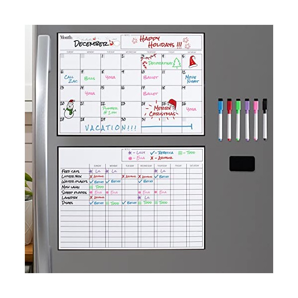 Magnetic Dry Erase Chore Chart and Calendar Planner Bundle for