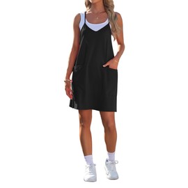 AUSELILY Womens Summer Dress 2025 Sleeveless Casual Mini Dress Spaghetti Strap Short Dresses with Pockets Black S
