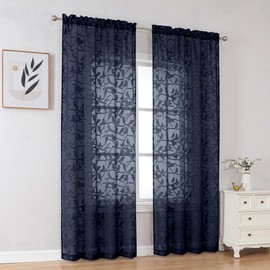 OVZME Anji Navy Blue Sheer Curtains 96 Inches Length 2 Panels Set for Living Room Bedroom, Burnout Clip Sheer Curtain Window Curtains Farmhouse Voile Drapes for Sliding Door, Dual Rod Pocket, 38Wx96L