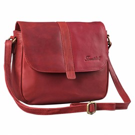 Benthill Women's Genuine Leather Handbag Cowhide Leather Shoulder Bag with Zip Vintage Shoulder Bag, red