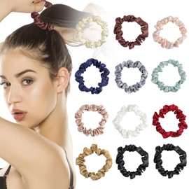 BELEVO Silk Hair Scrunchie Pack of 12, Silk Scrunchies Hair Scrunchies Elastic Satin Hair Bobbles Small for Women Girls Hair Scrunchie Women's Ponytail Hair Accessories Hair Band Hair Ties