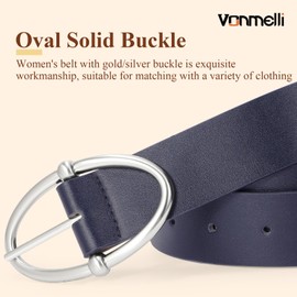 VONMELLI Women's Belts for Jeans Pants PU Leather Belts for Women Fashion Ladies Dress Belt with Silver Buckle Navy Blue Fit waist size 27"-31"