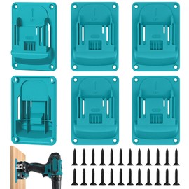 MISIQIMA Pack of 6 Wall Mount Tool Holder (Teal Green), Drill Holder Wall Mount for Makita 18 V Power Tools, Drilling Power Tools, Drill Holder with 24 Screws, 14.4/18 V