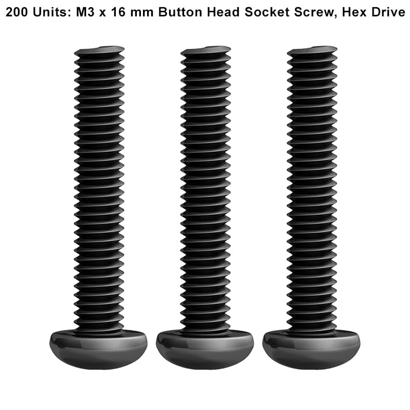 200pcs M3x16mm Black Round Head Hex Key Bolts for Allen