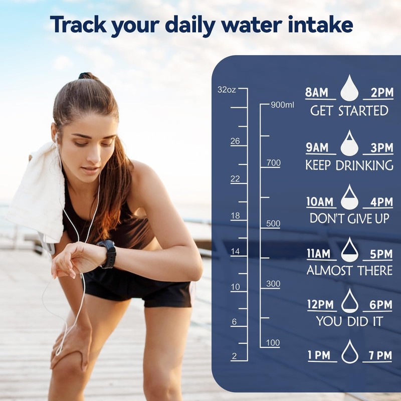 UTEBIT Gray Water Bottle 32oz, Motivational and Leak-Proof Water Cup