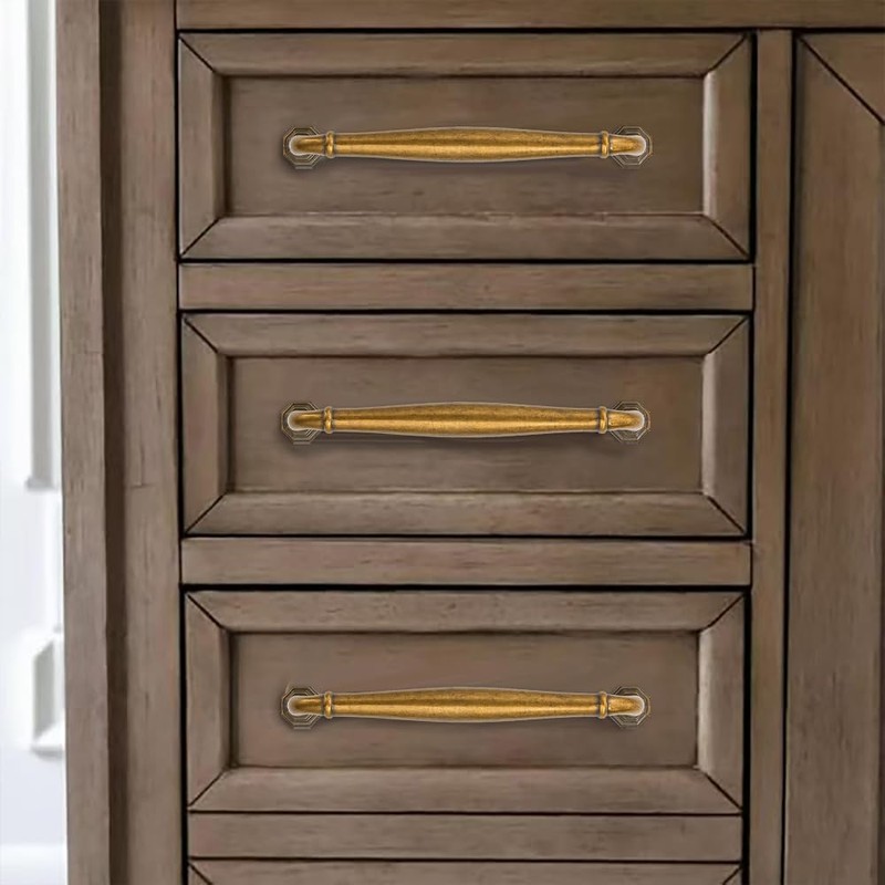 khtumeware 10 Pack 3-1/2 Inch(89mm) Antique Brass Cabinet Pulls Vintage