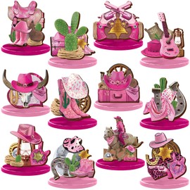 Colingmill 12 Pcs Cowgirl Party Decorations Western Centerpieces for Tables Wild West Table Decorations 3.94 Inches Christmas Wooden Centerpieces for Birthday Baby Shower Party Decor
