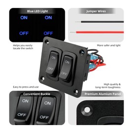 ULITECO Rocker Switch Panel, 2 Gang Toggle Switch Panel 12V, Wateroproof 5Pins Boat On-Off Switch, Automotive Replacement Toggle Switches, Marine Light Switch for Marine Boats ATVs Trailers 1PCS