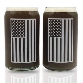Beer Can Shaped Drinking Glass Set Of 2 | Perfect Christmas Gift | Libby 209 16oz Glasses USA American Flag Cool Fathers Day Gift for Dad, Veterans Day, July 4th