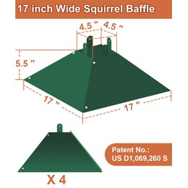 Khordin Metal Squirrel Baffle for 4x4 Post, Outside Wooden Pole Mount Squirrel Guards for Bird Feeders, 17 Inch Squirrels Deterrents Stopper to Deter Racoons, Green, 1pcs