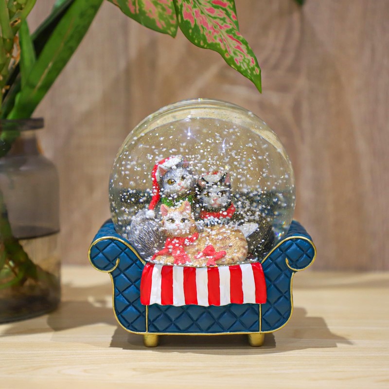 Blue Sofa Cat Snow Globe - Adorable Birthday Snow Globe
