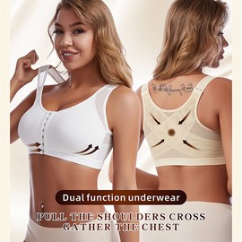 Posture Bra Corrector for Women Full Coverage Front Closure Plus Size Back Support Fix Body Shaper Bra Under Clothes with Adjustable Straps Small for Hunched Shoulders and Back (129 White, XL)